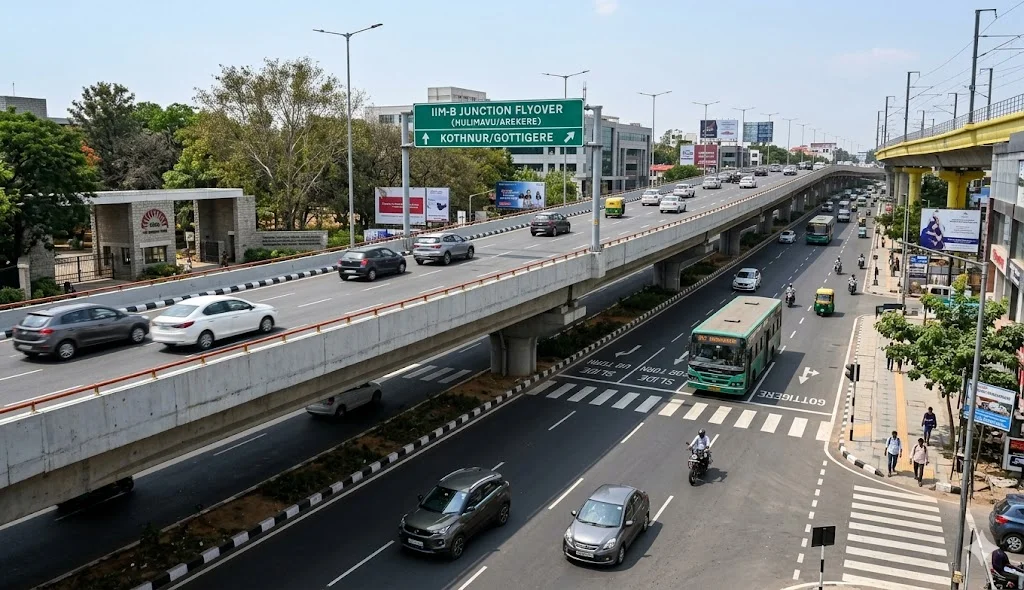 Map showing the signal-free corridor at IIM-B and Hulimavu junctions improving connectivity to the Godrej Bannerghatta 33-acre township.